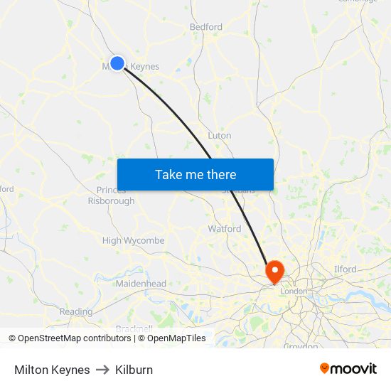 Milton Keynes to Kilburn map