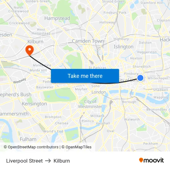 Liverpool Street to Kilburn map