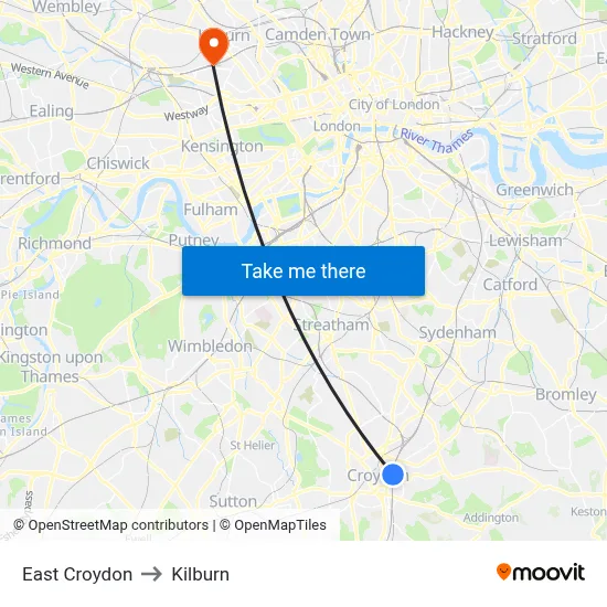 East Croydon to Kilburn map