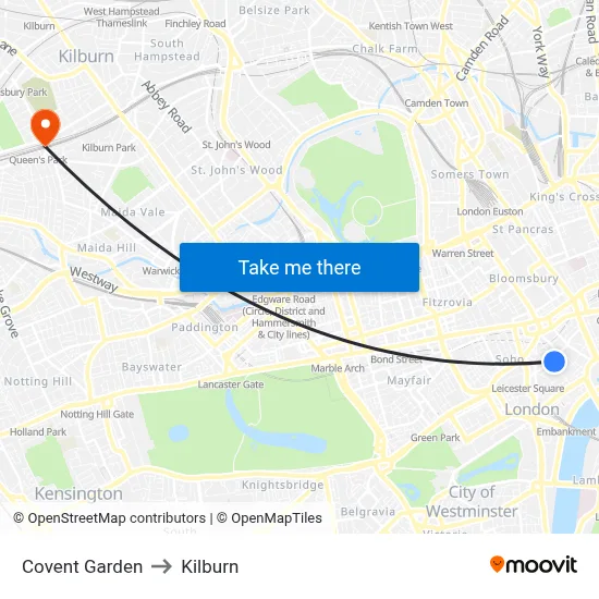 Covent Garden to Kilburn map