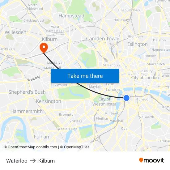 Waterloo to Kilburn map