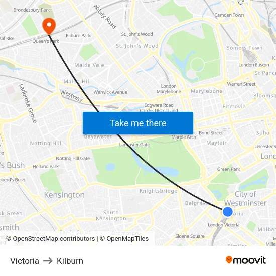 Victoria to Kilburn map