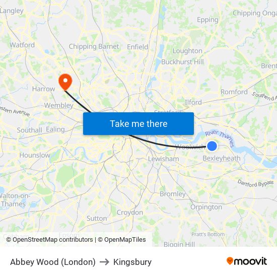 Abbey Wood (London) to Kingsbury map