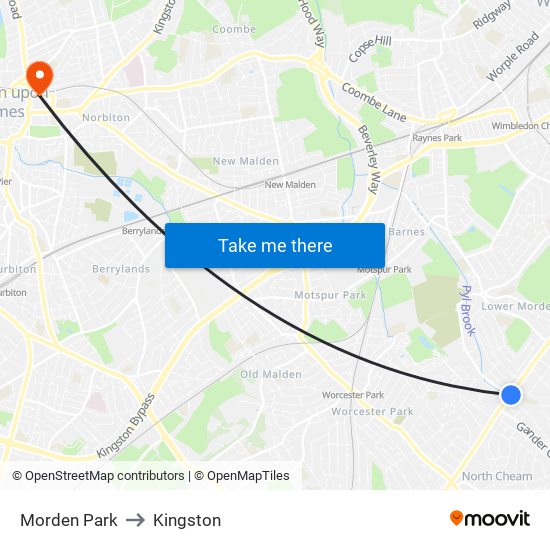 Morden Park to Kingston map