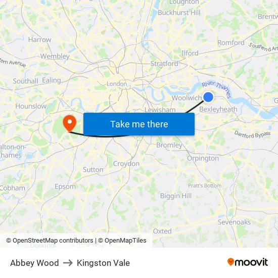 Abbey Wood to Kingston Vale map