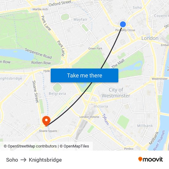 Soho to Knightsbridge map