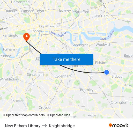 New Eltham Library to Knightsbridge map