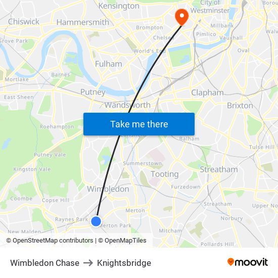 Wimbledon Chase to Knightsbridge map