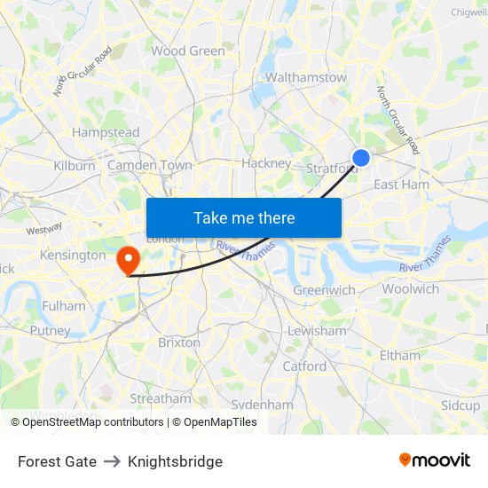 Forest Gate to Knightsbridge map