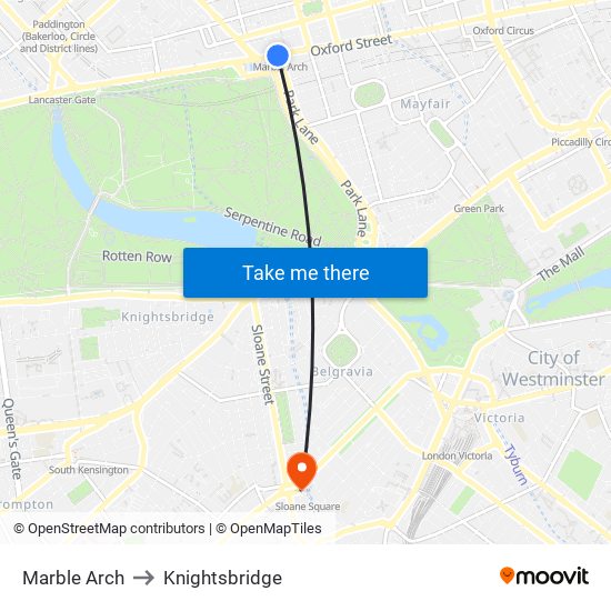 Marble Arch to Knightsbridge map