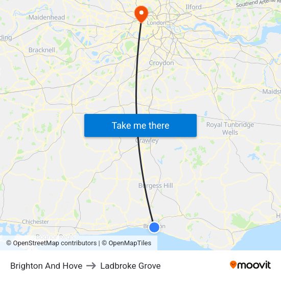 Brighton And Hove to Ladbroke Grove map