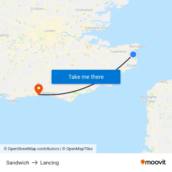 Sandwich to Lancing map