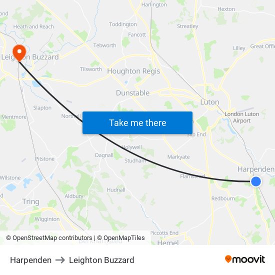 Harpenden to Leighton Buzzard map