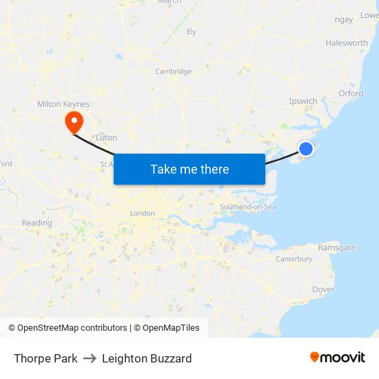 Thorpe Park to Leighton Buzzard map