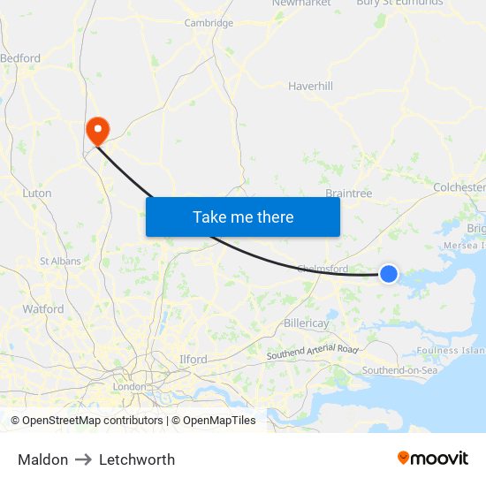 Maldon to Letchworth map