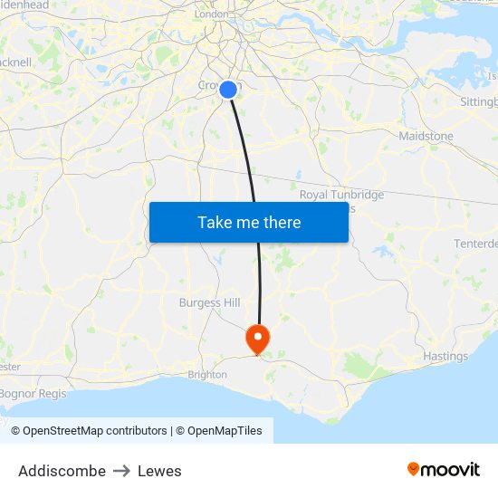 Addiscombe to Lewes map