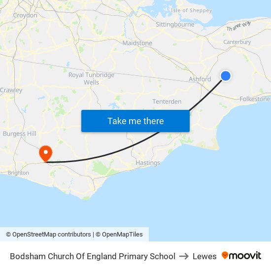 Bodsham Church Of England Primary School to Lewes map