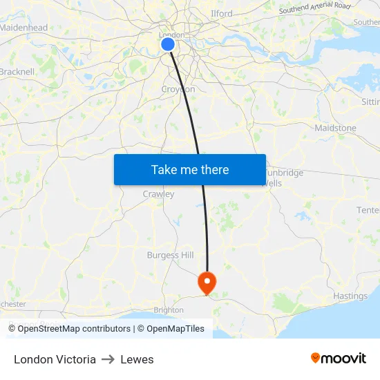 London Victoria to Lewes map