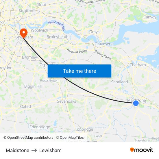 Maidstone to Lewisham map