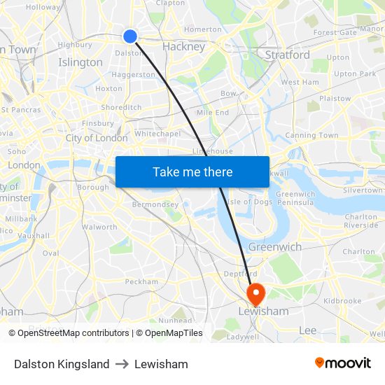 Dalston Kingsland to Lewisham map