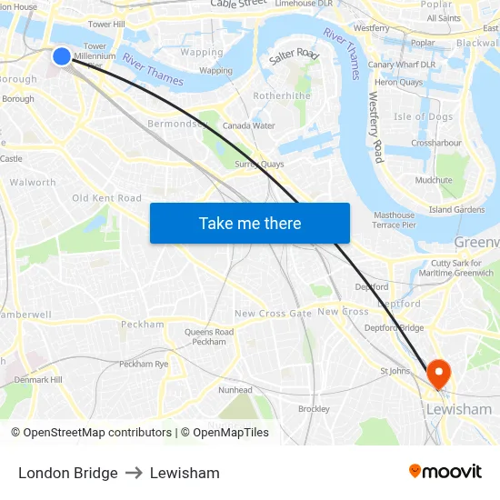 London Bridge to Lewisham map