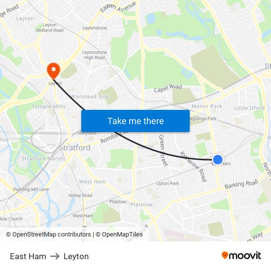 East Ham to Leyton map