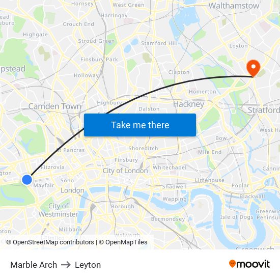 Marble Arch to Leyton map