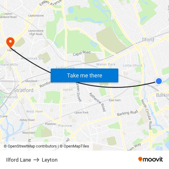 Ilford Lane to Leyton map