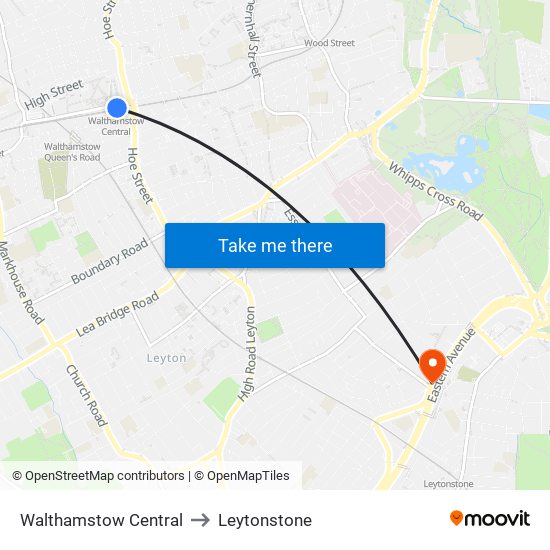 Walthamstow Central to Leytonstone map