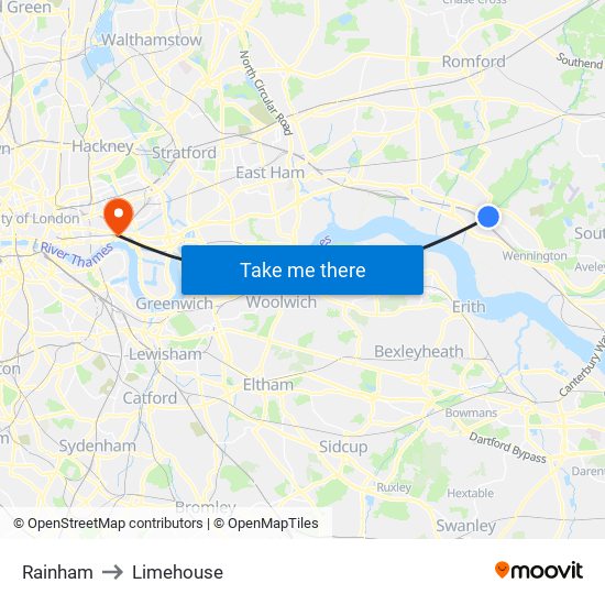 Rainham to Limehouse map