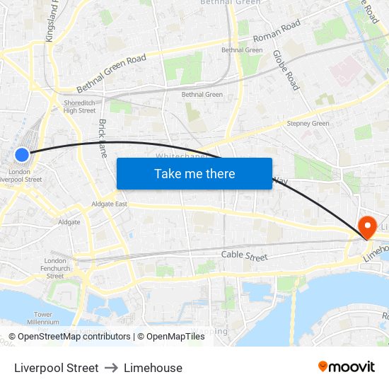 Liverpool Street to Limehouse map