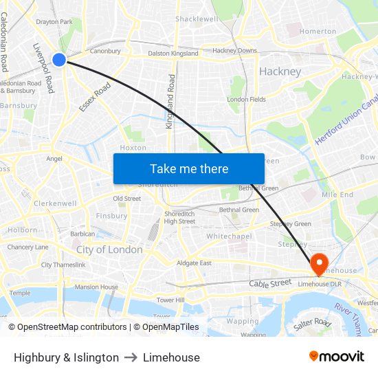 Highbury & Islington to Limehouse map