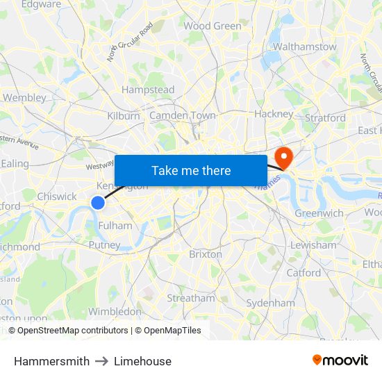 Hammersmith to Limehouse map