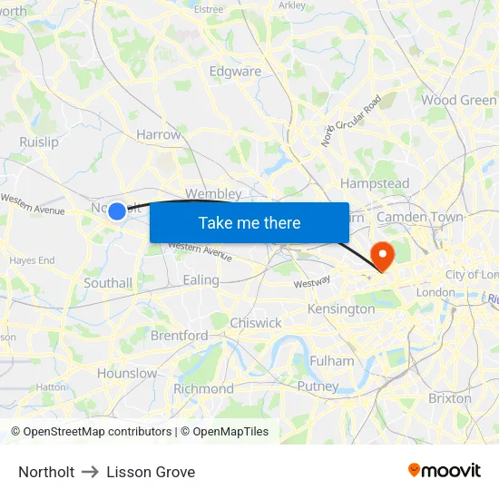 Northolt to Lisson Grove map