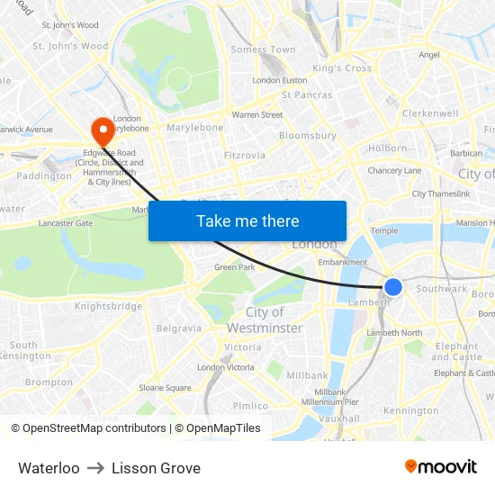 Waterloo to Lisson Grove map