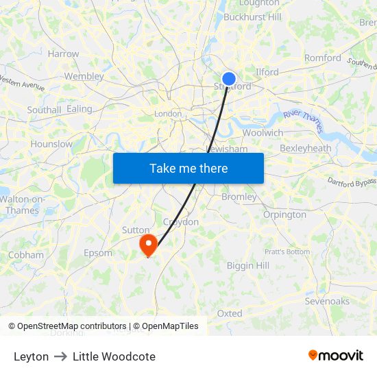 Leyton to Little Woodcote map