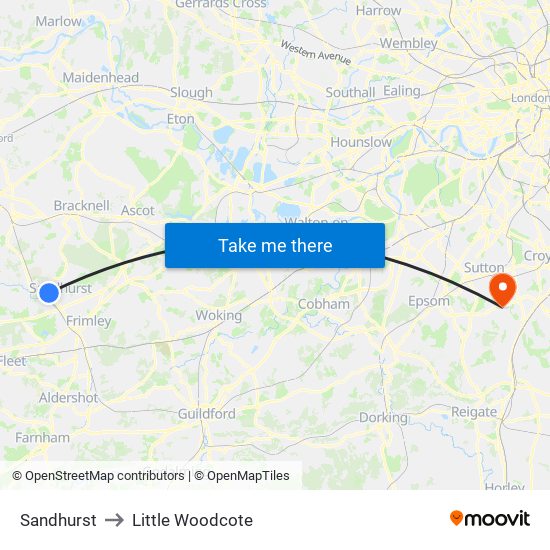 Sandhurst to Little Woodcote map