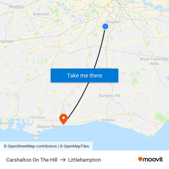 Carshalton On The Hill to Littlehampton map