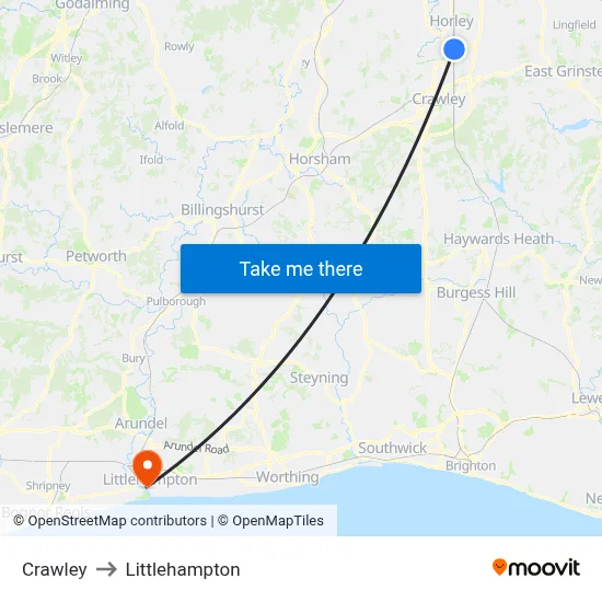 Crawley to Littlehampton map