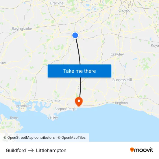 Guildford to Littlehampton map