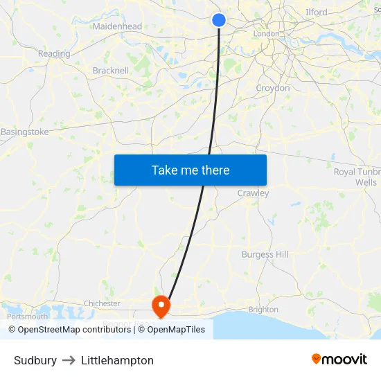 Sudbury to Littlehampton map