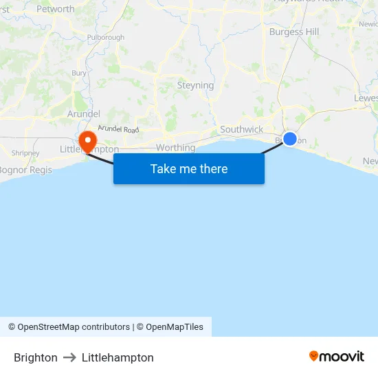 Brighton to Littlehampton map
