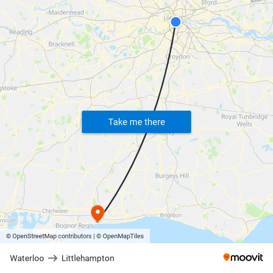 Waterloo to Littlehampton map