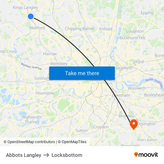 Abbots Langley to Locksbottom map