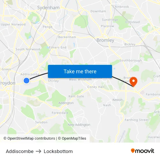 Addiscombe to Locksbottom map