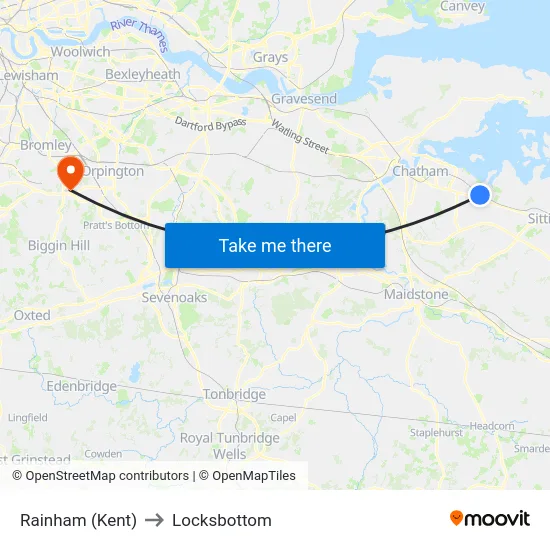Rainham (Kent) to Locksbottom map