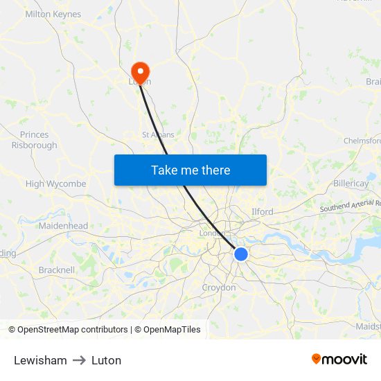 Lewisham to Luton map