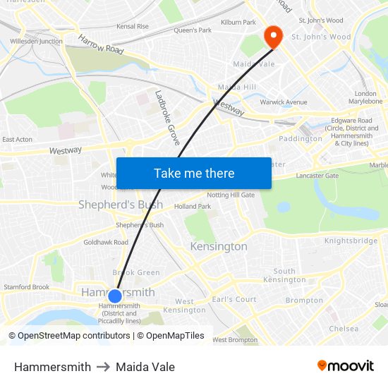 Hammersmith to Maida Vale map