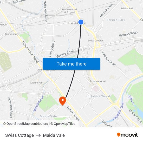 Swiss Cottage to Maida Vale map