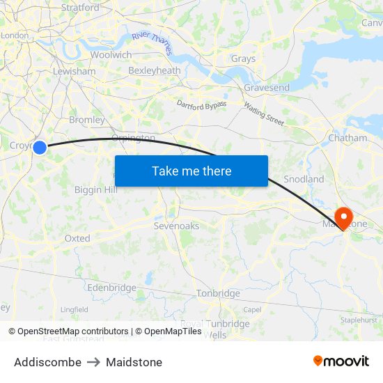 Addiscombe to Maidstone map